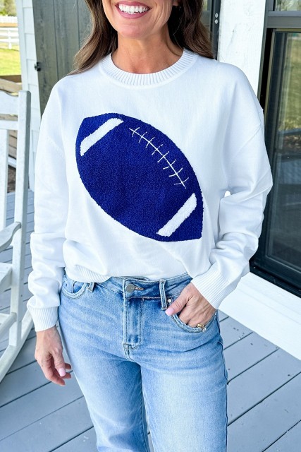 Bluing Rugby Chenille Embroidered Crew Neck Game Day Sweater LC2725708-P105